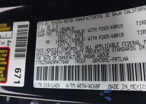 2022 Toyota Tacoma Limited z USA, uszkodzony, nr VIN 3TMGZ5AN2NM477660